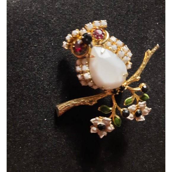 Alice Caviness 1960 Gold Tone Red Glass Eyes, Black Beak, White Glass Body Wings - Picture 5 of 7